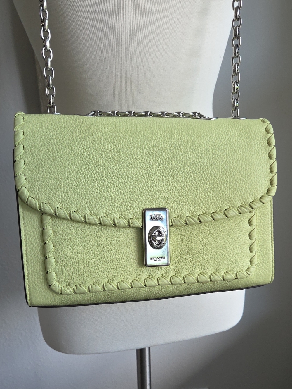 Coach Pale Green 2022 Lane Whipstitch Leather Shoulder Bag